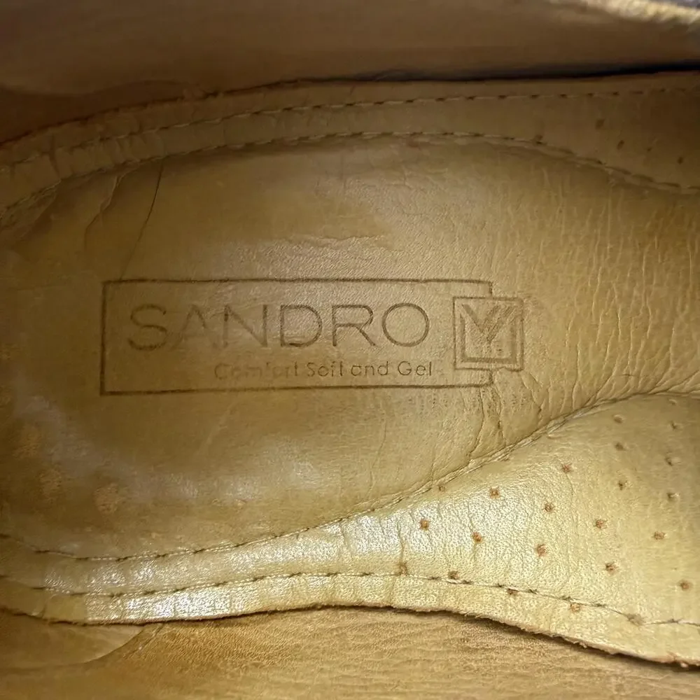Sandro Shoes Mens Size 9.5 Brown Leather Slip On Comfort Loafers Square Toe